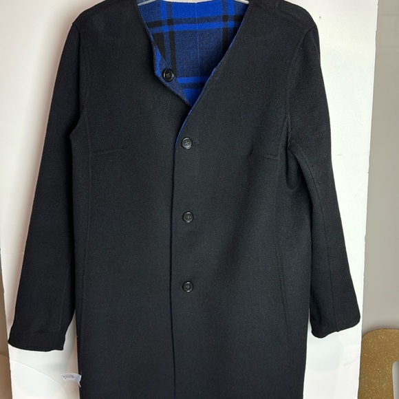 TALBOT Wool Blend Reversible Lightweight Jacket Blue/Black Plaid & Black Sz L EC - Picture 2 of 4